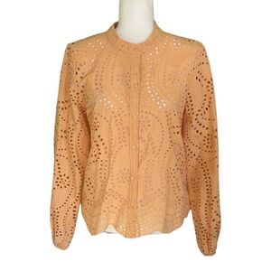 NWT JOIE Peach Embroidered Eyelet Button Front Blouse - S